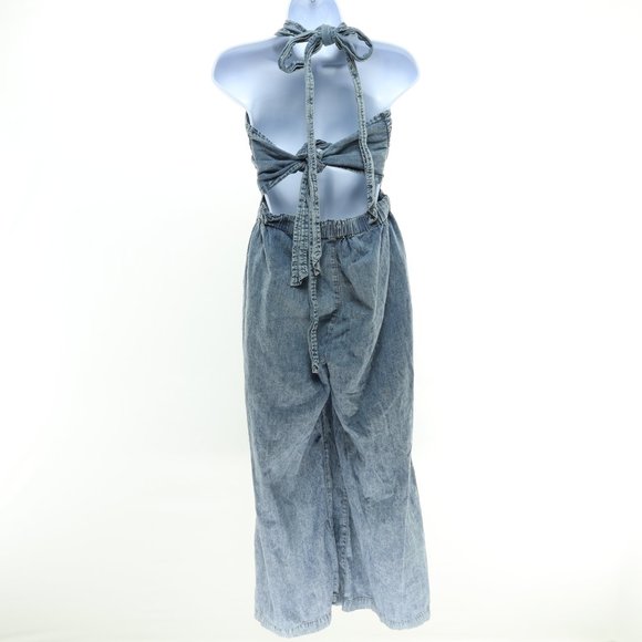 We The Free C'est La Vie Halter Overall Denim Jumpsuit Romper Size M - Picture 4 of 11
